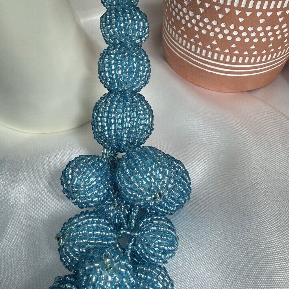 BLUE GLASS Beaded Balls Statement Necklace - Picture 3 of 7